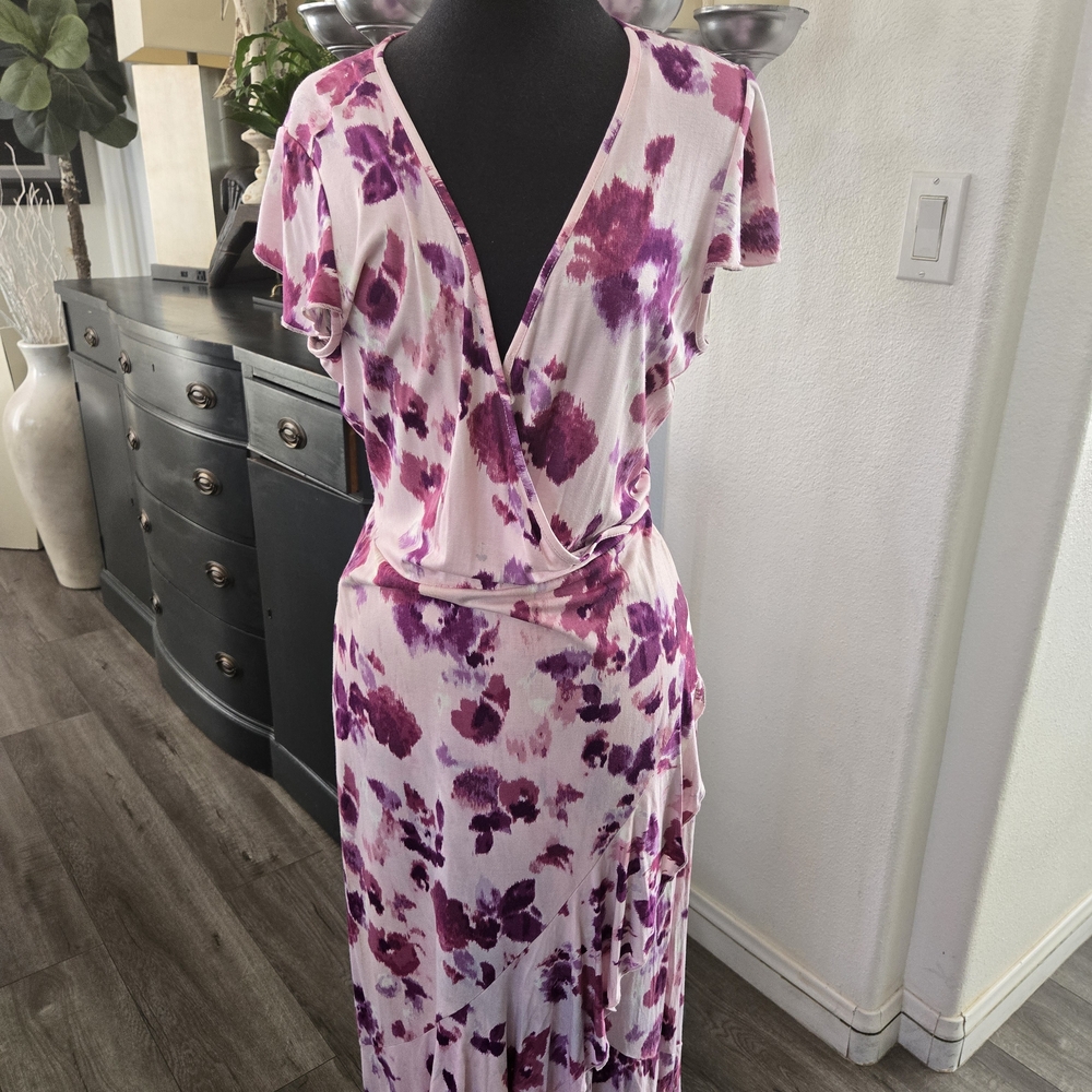 Juicy Couture Pink & Purple Floral Wrap-Style Midi Dress